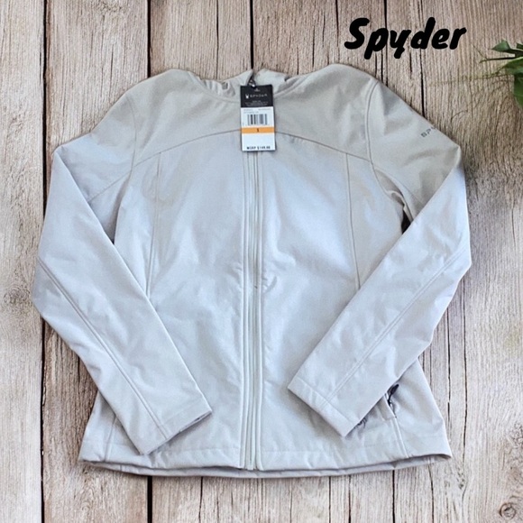 Spyder NWT Women’s MoonBeam Small Zip Up Hooded Jacket Coat Light Cream - Picture 3 of 9